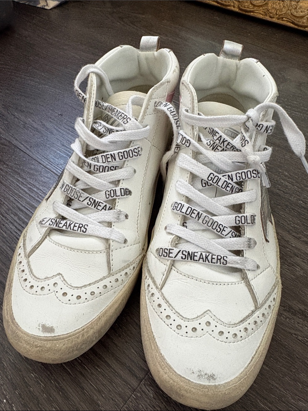 Golden Goose White Leather Lace-Up Sneakers with Brogue Detailing